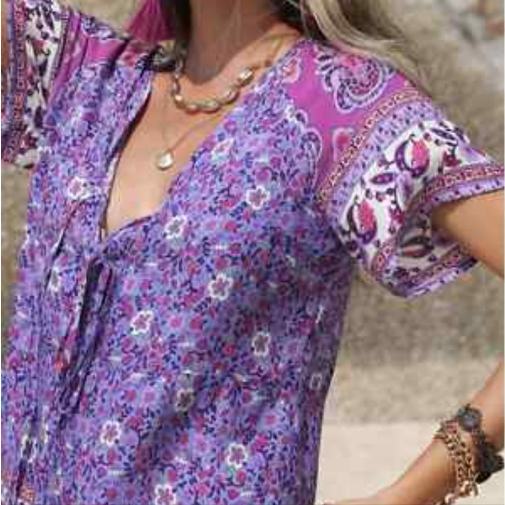 Vibrant Purple Floral Women's Romper - Picture 6 of 7